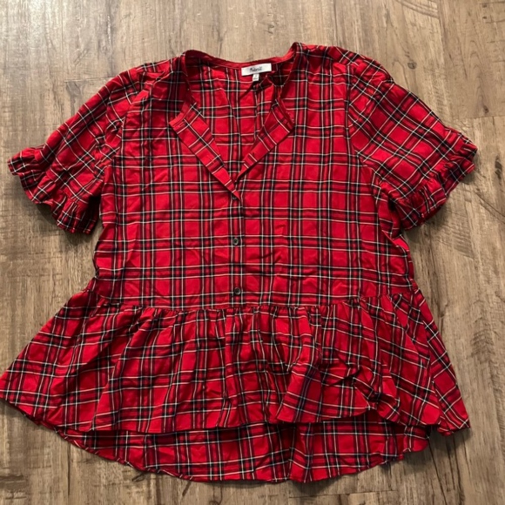 Red Plaid Peplum Madewell Shirt